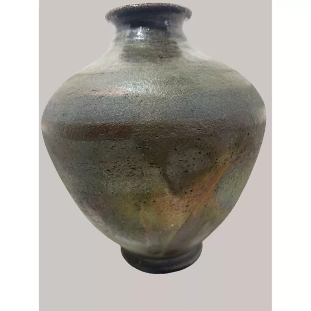 Raku Studio Pottery Vase Signed Original Piece Stunning Iridescent Colors