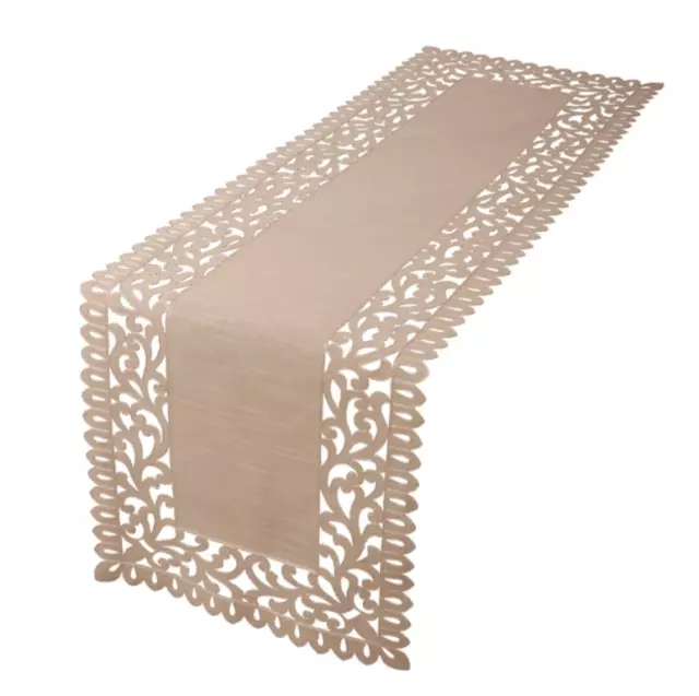 XIA Home Fashions L81509 Vine Embroidered Beige Cutwork Table Runner 2