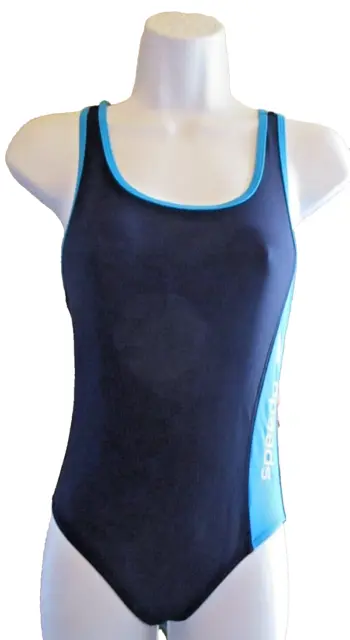 Speedo  Girl's T back Swimsuit Black Deep Water (Blue) Size 14 NEW