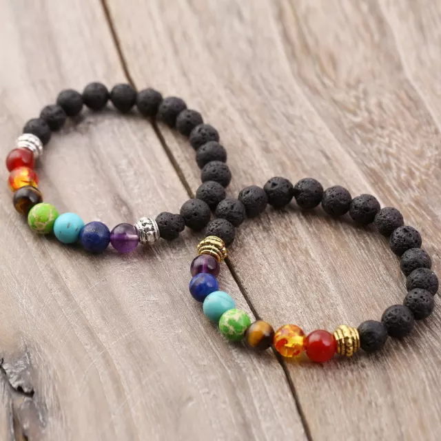 7 Chakra Healing Balance Lava Rock Yoga Reiki Beaded Bracelet Prayer Stones