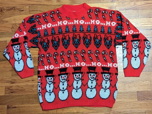 VTG Croquet Club Red Snowman Sweater - Women's MEDIUM - 90s Ugly Christmas USA
