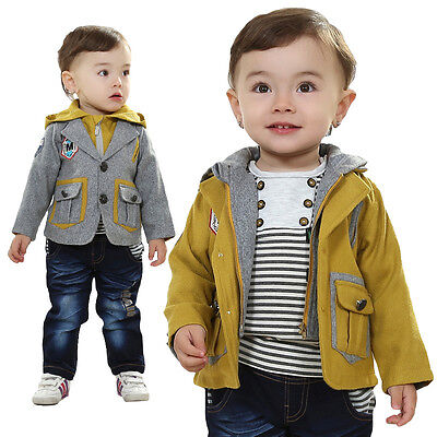 Toddler Boy 3 PC Outfit Set Formal Casual Suit Size 1-3 Years Jacket+Top+Jeans!!