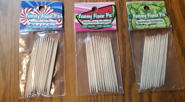 Yummy Flavored Toothpicks- 3 Pack PEPPERMINT, WATERMELON and SPEARMINT