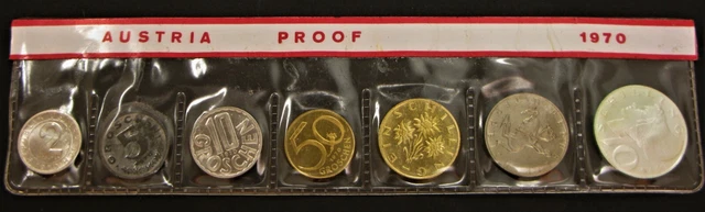 AUSTRIA 2 Groschen / 10 Schilling 1970 Proof - 7 Coins Proof Set *