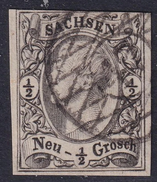 Sachsen MiNr  8 II Nummerngitterstempel 47 Waldheim