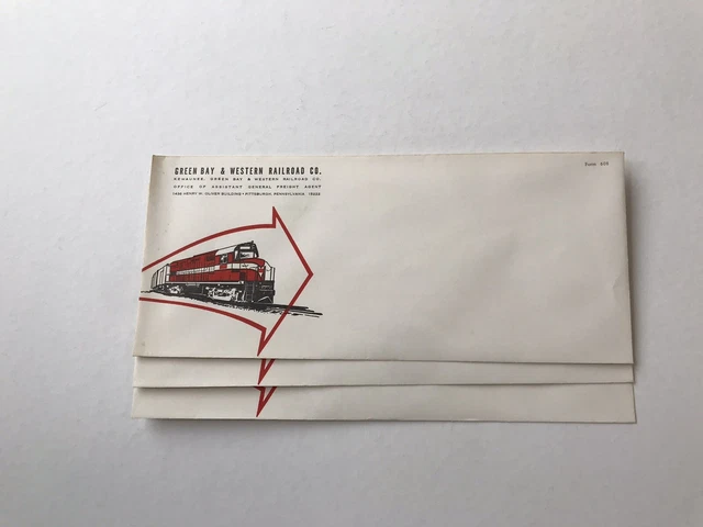 VTG Green Bay & Western Rail envelope lot of (3) form 608 vintage RR