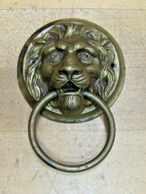 Antique Lions Head Pull Ornate Decorative Arts Hardware Element High Relief
