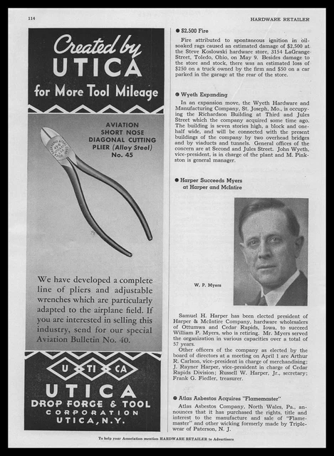 1941 Utica Drop Forge & Tool New York Aviation Short Nose Cutting Plier Print Ad