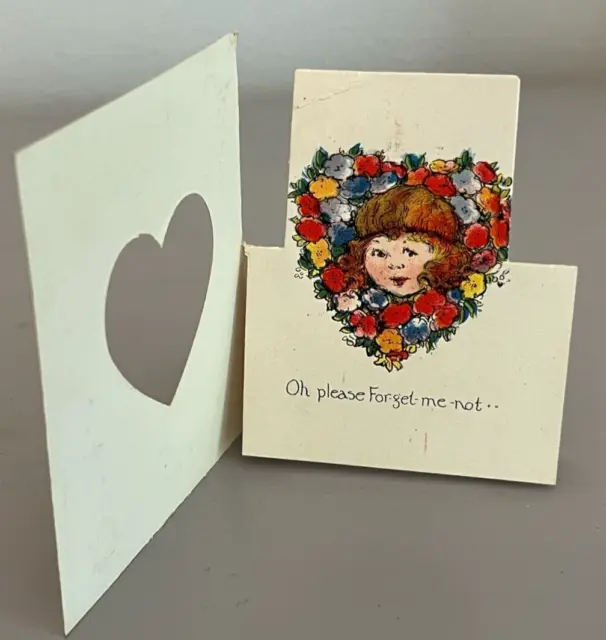 Vintage Valentine Card Stand Up Pretty Girl Face  1920's