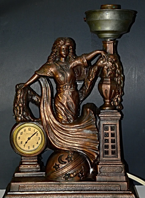 Vintage New Haven Cast Clock Lamp Made Prior To 1930 Refurbished Both Work Well