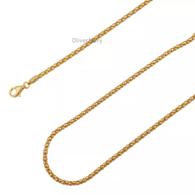 14k Yellow Gold Plated Over 925 Sterling Silver 2.5mm Popcorn Chain Necklace