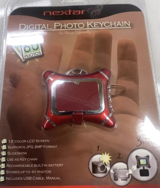 Llavero de fotos digitales NEXTAR pantalla LCD a color de 1,5"" hasta 60 fotos nuevo en caja rojo