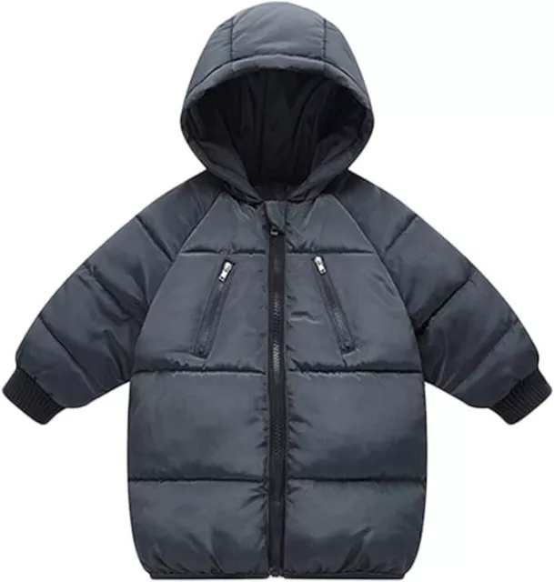 Boys Girls Puffer Coat Hooded Warm Padded Jacket Slate Blue Age 2 / 5 Years Kids