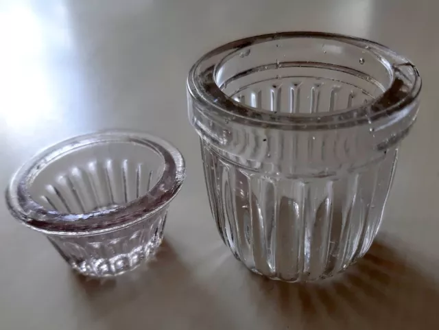 Art Populaire LOT de DEUX MINI POTS à CONFITURE ANCIENS TORSADES en VERRE MOULE