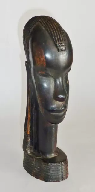 VINTAGE African Tribal EBONY head bust HAND CARVED bust # 1 of 2 MAASAI