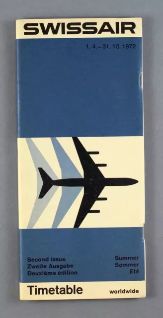 Swissair Airline Timetable Worldwide Summer 1972 Second Issue Flugplan