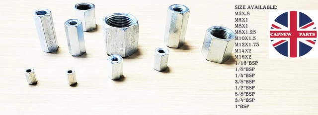 M10x1,5 CONNETTORE FILETTATO ACCOPPIATORE LUNGO DADO PROFONDO FALEGNAME EXTENDER x 2 pz
