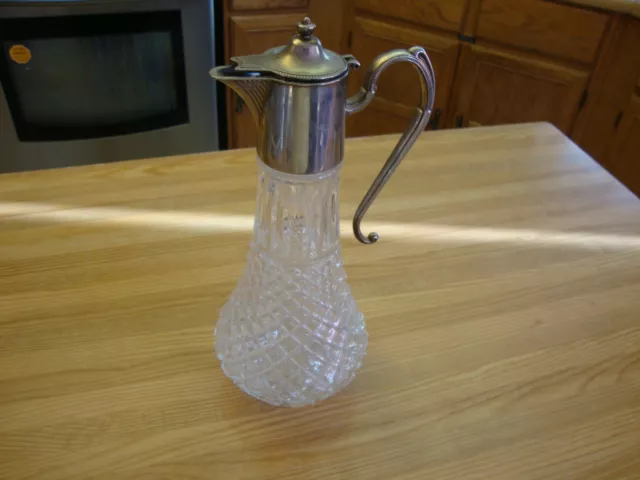 Vintage Crystal Glass  Pitcher Silver Plated Claret Jug