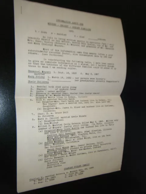 Meyers Heisey Ousley Families Typewritten Genealogy from 1961