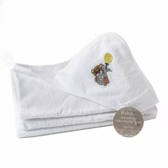 2 x Hooded Towel 100% Cotton Childrens Cuddle Robe  1 Bear,1 Plain 75 x 75 cm