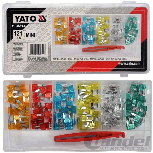YATO Auto Mini-Sicherung Flach-Autosicherung 11mm Assortimento 121-teilig 5-30
