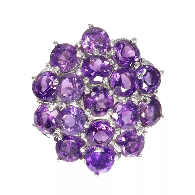 Unheated Round Amethyst 5mm 14K White Gold Plate 925 Sterling Silver Ring Size 7