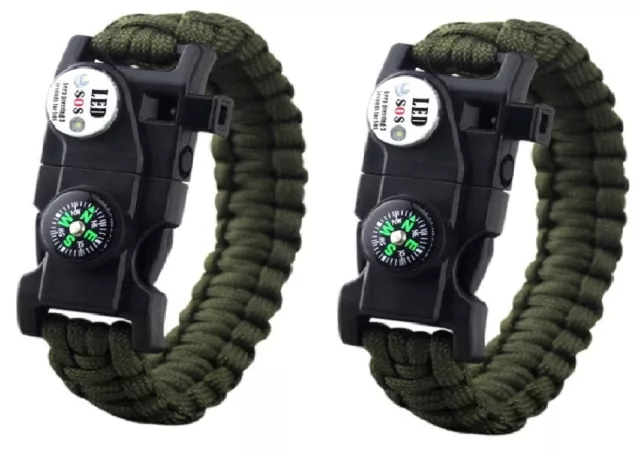 21 IN 1 Supervivencia Pulsera, Paracord Exterior Deporte Muñequera Juego 2 Verde