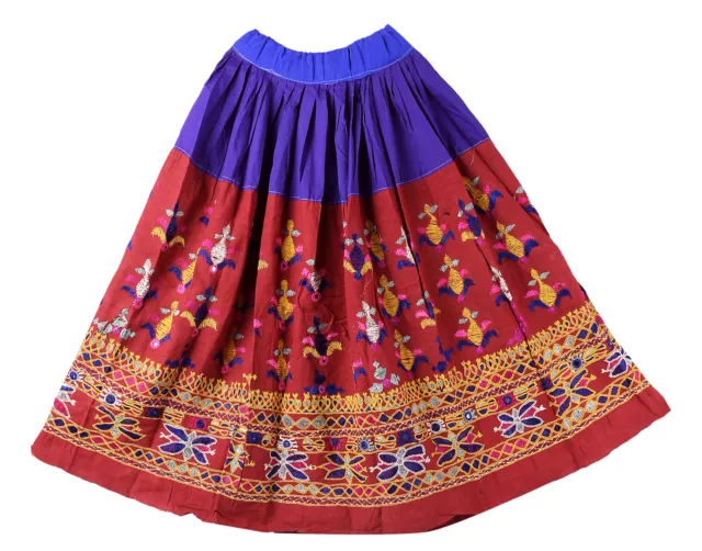 Indian Gypsy Women Hand Cotton Embroidery Vintage Banjara Skater Ethnic Skirt