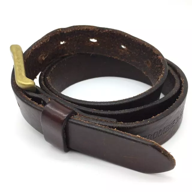 Abercrombie & Fitch Brown Genuine Leather Belt Mens 32 S/M Solid Brass Buckle 2