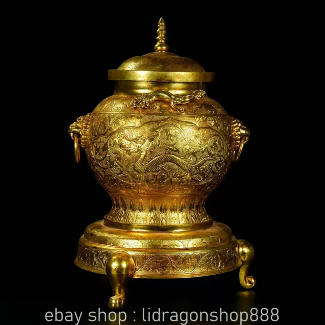 12.8" Vieux Chinois Violet Bronze 24K Or Doré Dragon Phoenix Jar Pot Crock