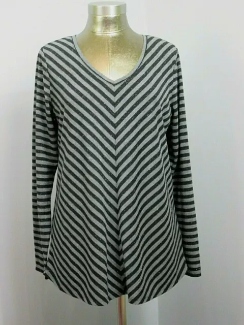 Apt 9 Modern Essentials V-Neck Tunic Top Womens Size L Chest 39 Gray Black 24364