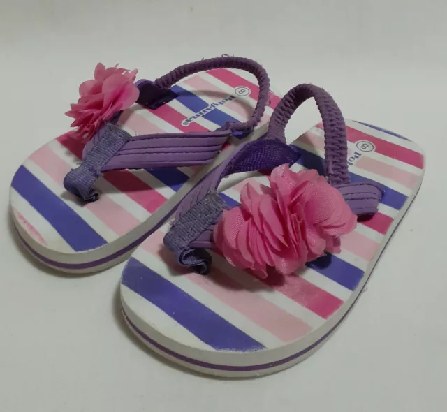 Girl's Summer Thongs Sandals Size 8 Polyanna Purple Pink White Beach Outdoor Fun