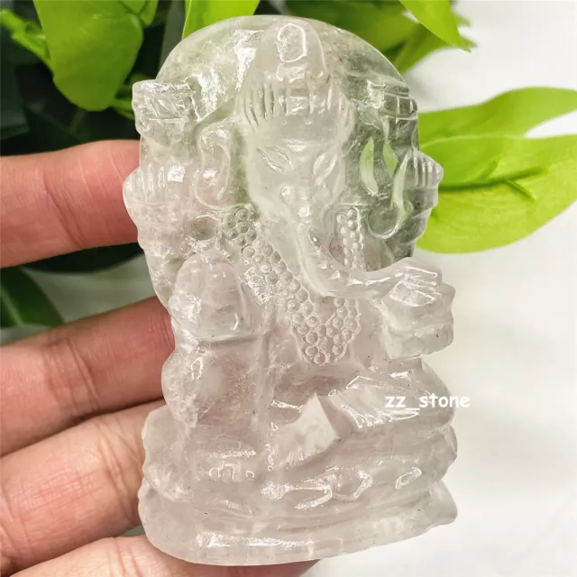 3.1" Natural Clear Quartz Hand Carved "Ganesh" Crystal Elephant Carving Healing 3