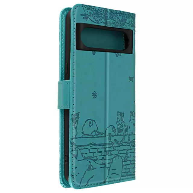 Etui Chat pour Google Pixel 8 Pro Portefeuille série Kawaii Cat Cover Turquoise