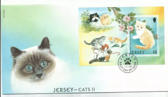 JERSEY 2002 CATS MINIATURE SHEET on UNADDRESSED FIRST DAY COVER