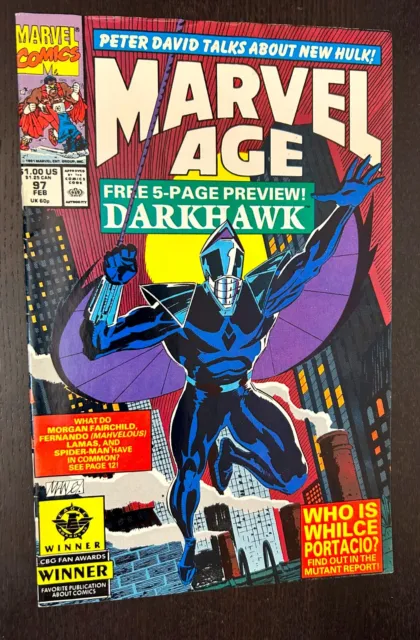 MARVEL AGE #97 (Marvel Comics 1991) -- 1st Appearance DARKHAWK -- FN/VF