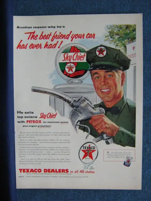 1955 Texaco Ad  Sky Chief Gasoline Glass Globe And Pump Shown  ~ Ideal For Frame