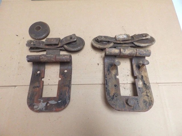 (2) Vintage Antique Barn Door Iron Roller Slider Horseshoe Style Hinge Must See!