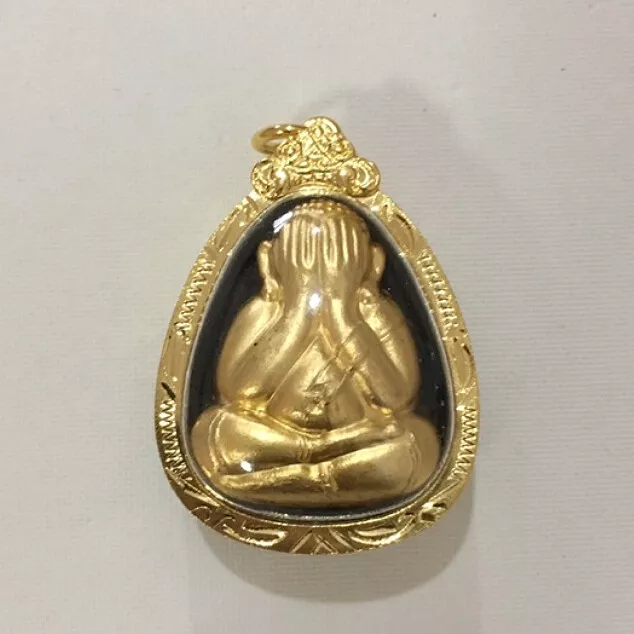 Phra Pidta Jumbo Golden Talisman LP Koon Gold Micron Pendant Thai Buddha Amulet
