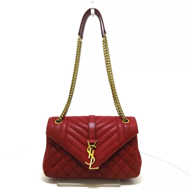 Auth SAINT LAURENT PARIS Classic Monogram Satchel 428125 Bordeaux Leather