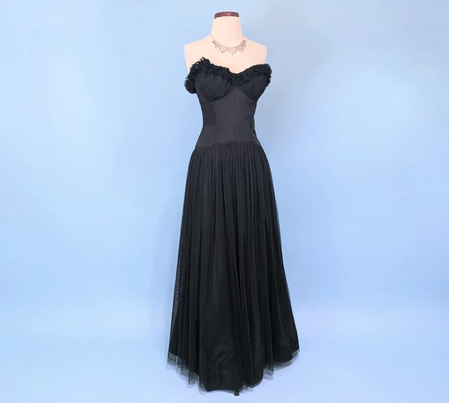 Robe Vintage Travilla Années 80 - Manches Longues, Corsage Perlé - Taille M - Noir - Occasion Excellente
