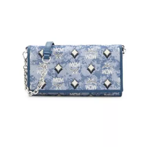 MCM Veritas Vintage Monogram denim phone Crossbody Wallet On Chain Boxed ~NWT~