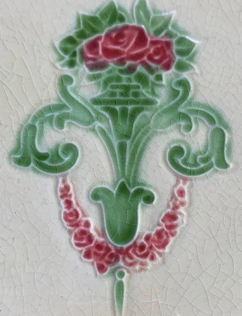 5 antique English Art Nouveau tiles 2 T & R Boote, 3 unknown mfg, all tubelined 5