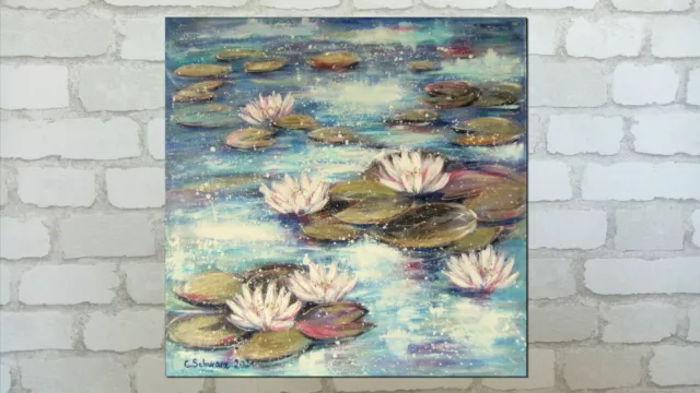 SUMMER END WATERLILIES 60cmx60cm, Kunst Seerosen Bild Teich   Christiane Schwarz