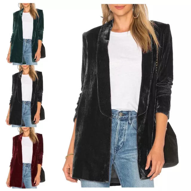 Women's Vintage Velvet Blazer Jacket Long Sleeve Open Front Lapel Cardigan Shawl