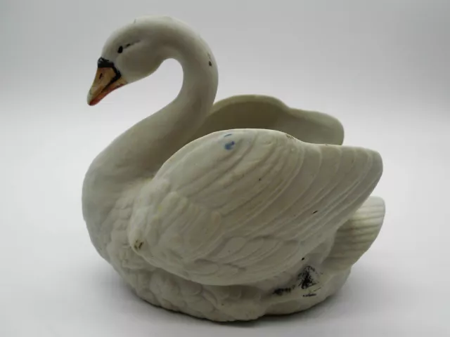 Magnifique Figurine / Jardinière Vide Poche En Cygne En Biscuit / Porcelaine