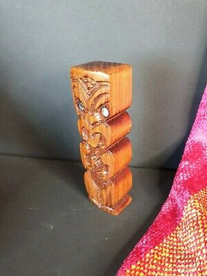 Old New Zealand Carved Wooden Maori Tiki with Paua Shell Eyes …beautiful collect