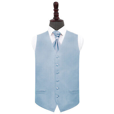Dusty Blue Mens Waistcoat Cravat Set Satin Plain Solid Wedding Vest by DQT