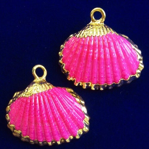 2Pcs Gold Edge Peachblow Scallop shell Pendant Bead 24x22x3mm F47746