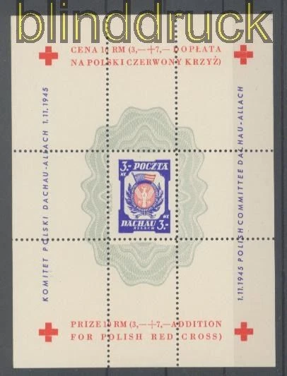 Polen 1945 Lagerpost Dachau-Allach Block IV Rote Kreuz Block ohne Gummi (35924)